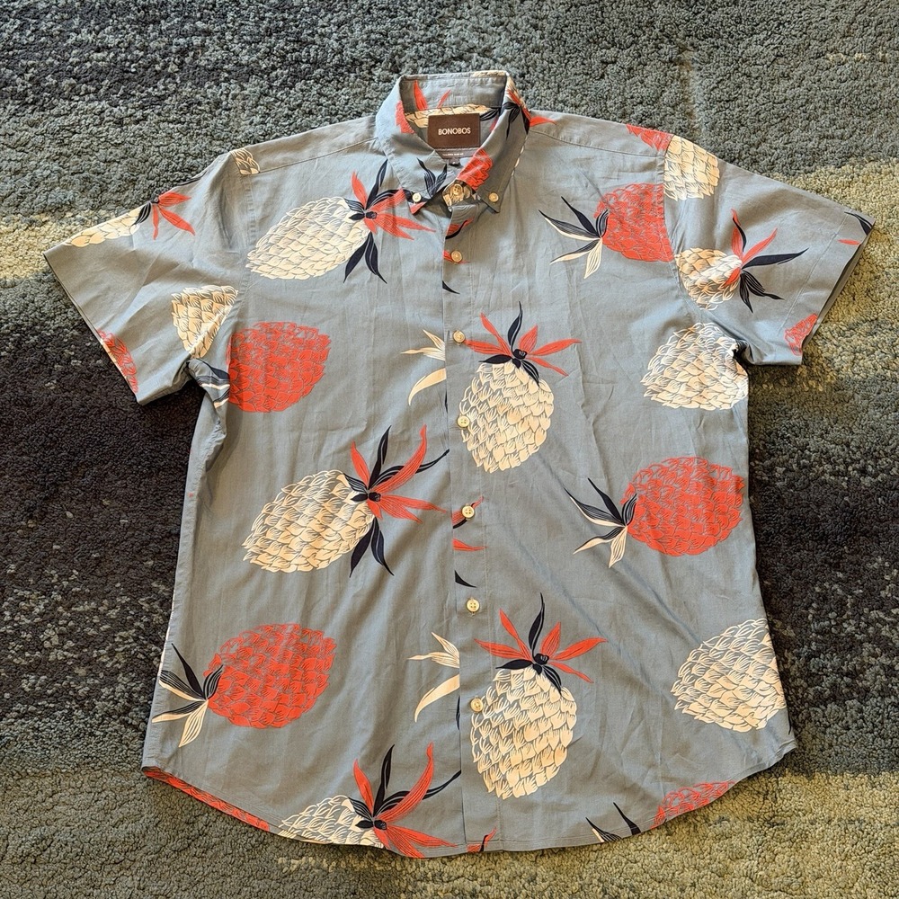 Bonobos Tailored Slim Fit Floral Hawaiian Short Sleeve Button Up Shirt Men's L
